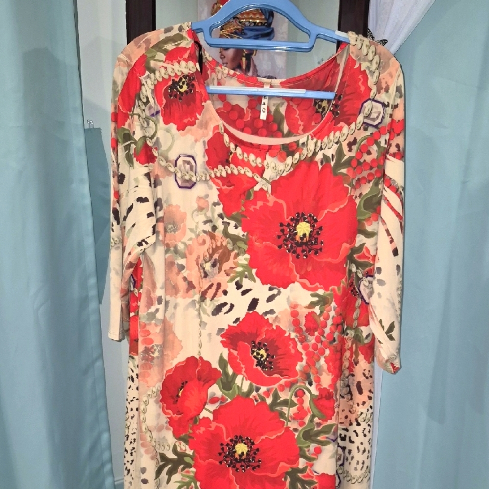 Floral Midi Dress - Red and Cream